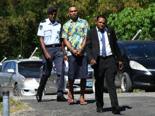 Ilaisa Tanoa Degei (pictured centre) tricked a flight attendant into thinking he was a cab driver in the early hours of New Year’s Day.