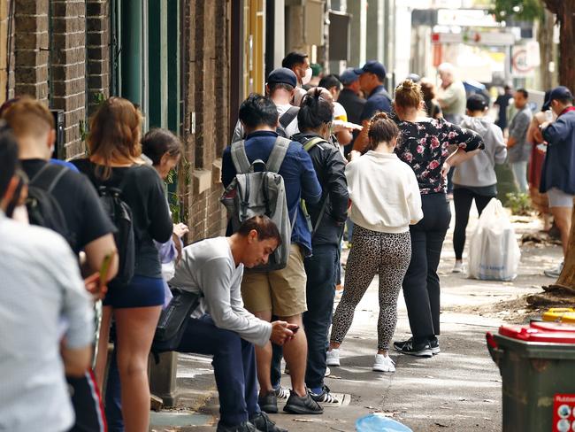 Long lines of people outside Centrelink offices around the country have been an indicator of how hard the pandemic has hit the job market. Picture: Sam Ruttyn