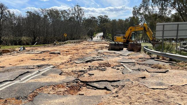 Axedale Bridge after being destroyed by floodwaters in recent days.