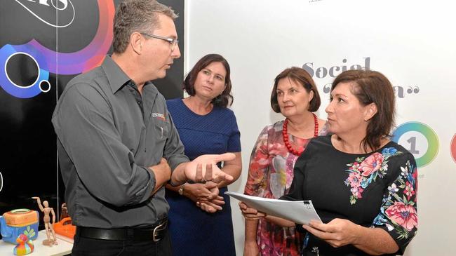 Tony Caruso, Bronwyn Taha, Julieanne Gilbert and Leeanne Enoch talk about the ALP funding announcement for the RIN's Centre of Excellence for Mining. Picture: Tony Martin