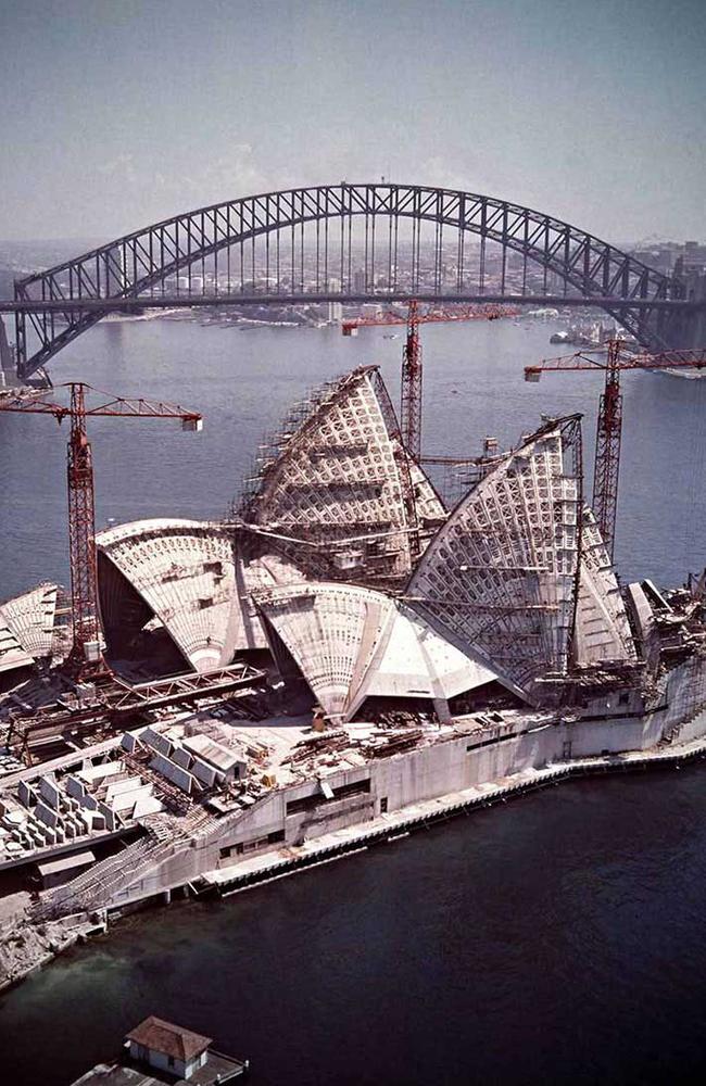 Construction in 1966. The original cost was estimated at around $7 million, but was blown out to $102 million and was mainly funded by a State Lottery. Picture: National Archives of Australia