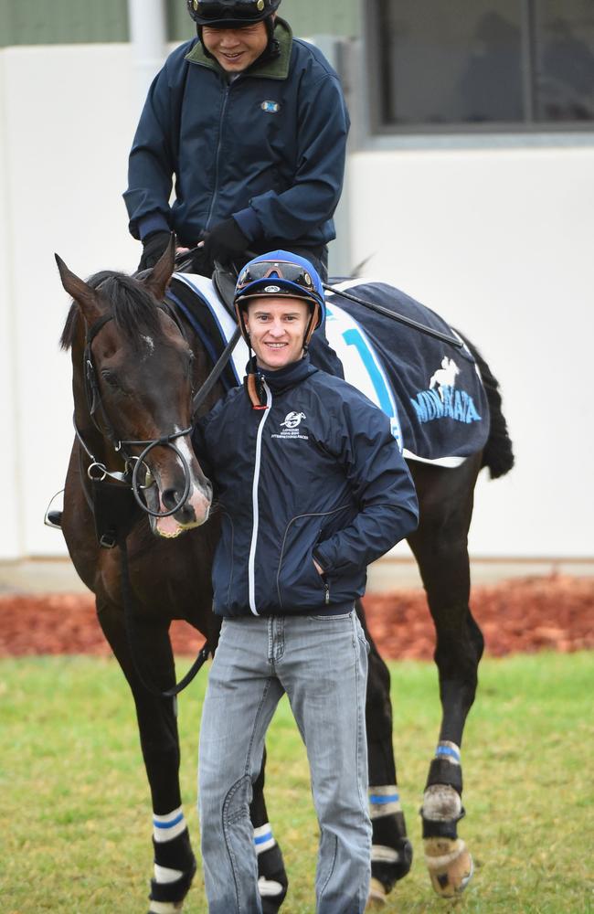 Zac Purton with Melbourne Cup favourite Fame Game at Werribee. Picture: Getty Images\