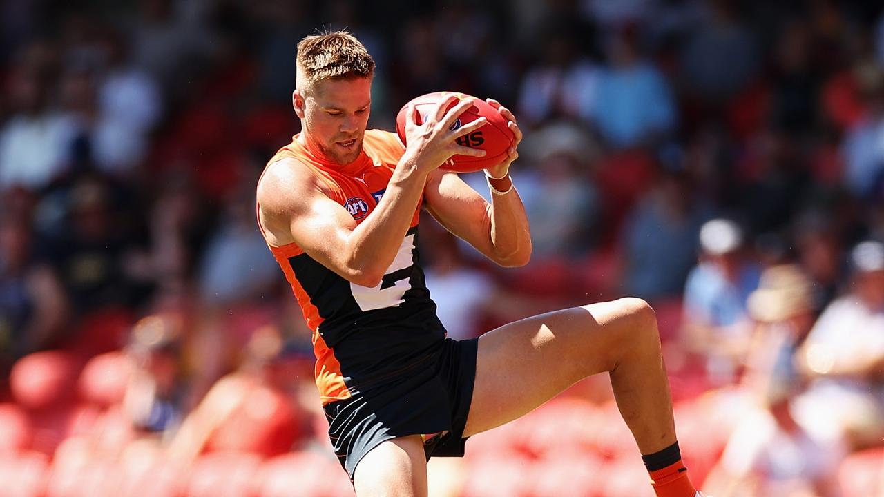 Himmelberg flies high. (Photo by Cameron Spencer/AFL Photos/Getty Images)