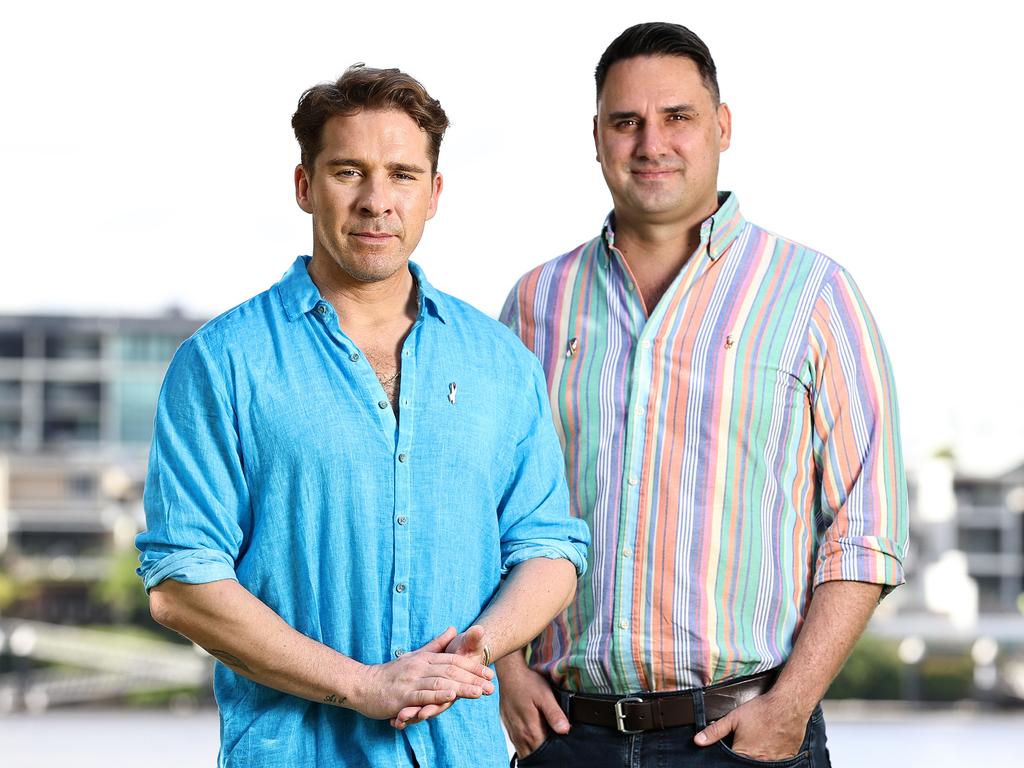 Hugh Sheridan, ambassador for the LGBTQ Domestic Violence Foundation, with its founder Ben Bjarnesen. Picture: Tara Croser.