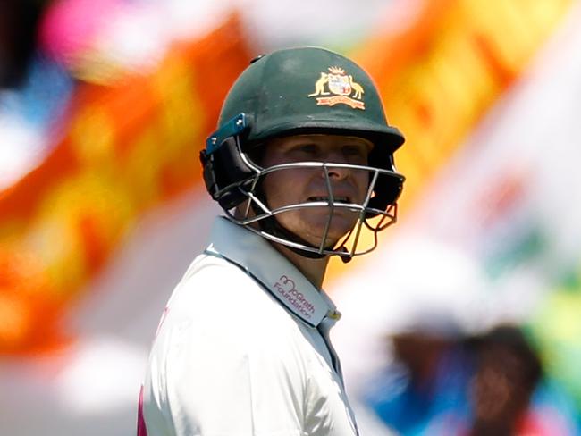 SYDNEY, AUSTRALIA - JANUARY 04: Steve Smith of Australia looks dejected while leaving the field after being dismissed by Prasidh Krishna of India during day two of the Fifth Men's Test Match in the series between Australia and India at Sydney Cricket Ground on January 04, 2025 in Sydney, Australia. (Photo by Darrian Traynor/Getty Images)