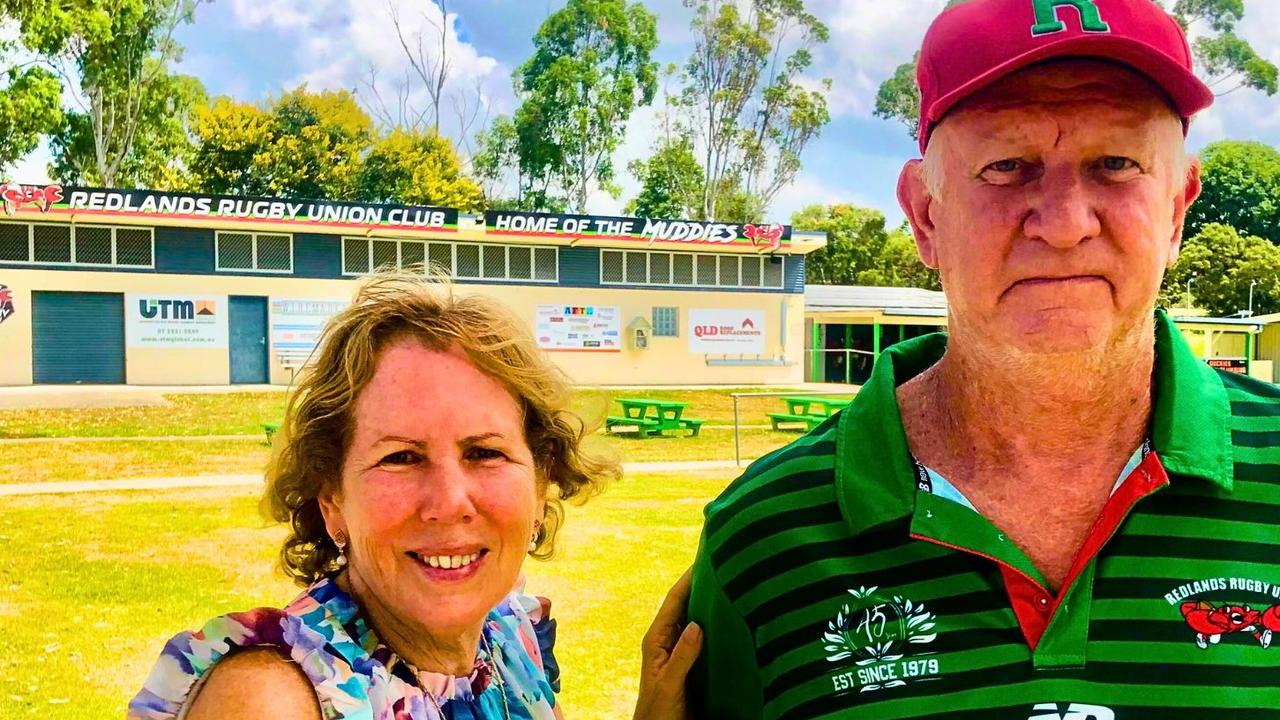 Redland City councillor Tracey Huges with Muddies president Micheal King outside the clubhouse which sill shut for two years while toxic waste is removed from the Birkdale tip landfill site. Picture: Contributed