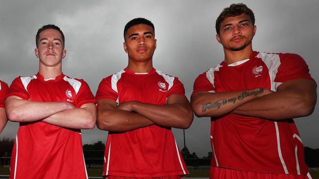 PBCTom Weaver, Deine Mariner and Xavier Savage pose for a picture at Pizzey Park Burleigh. Photograph : Jason O'Brien