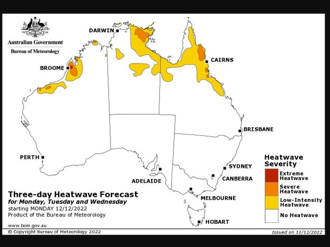 The heatwave will ease from Monday across the north of the country. Picture: Bureau of Meteorology