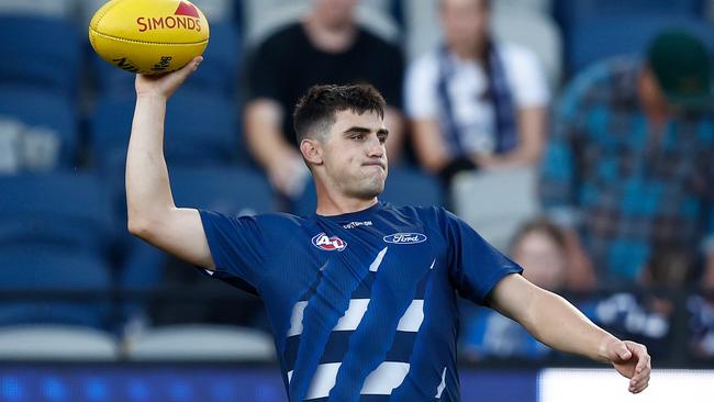 Shaun Mannagh was almost the hero for Geelong in his AFL debut. Picture: Michael Willson/AFL Photos via Getty Images