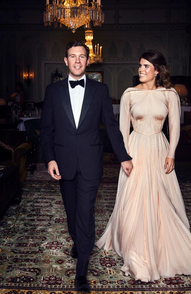 Princess Eugenie and Jack Brooksbank at Royal Lodge in Windsor following their wedding. Picture: Alex Bramall/Buckingham Palace/AFP