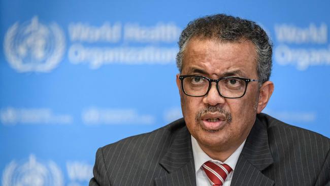 WHO director-general Tedros Adhanom Ghebreyesus attends a daily press briefing on COVID-19 at the WHO headquaters in Geneva. Picture: AFP