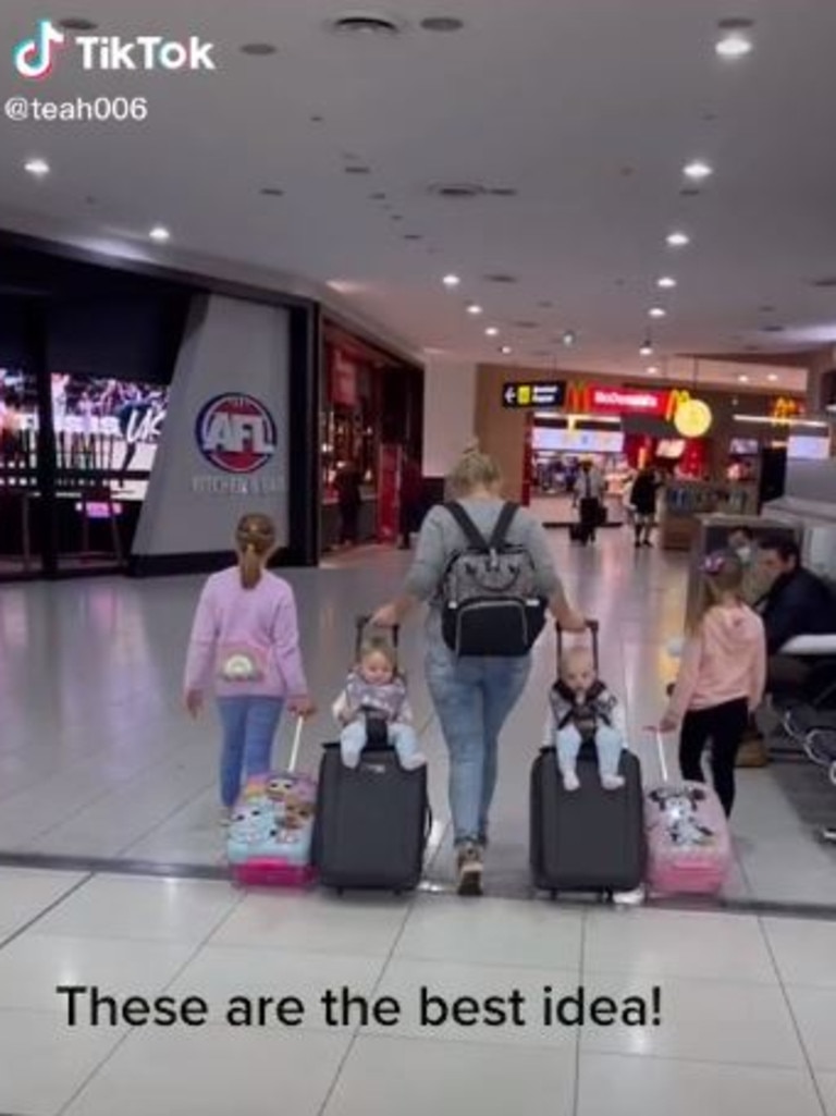 This video of a travelling family is going viral for the amazing solution to a common travel problem. Picture: