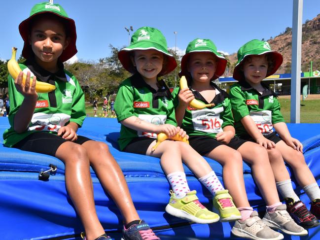 Little Athletes in Townsville take a break with bananas, which Coles has been donating to Little Athletics clubs nationally since 2017. Picture: supplied