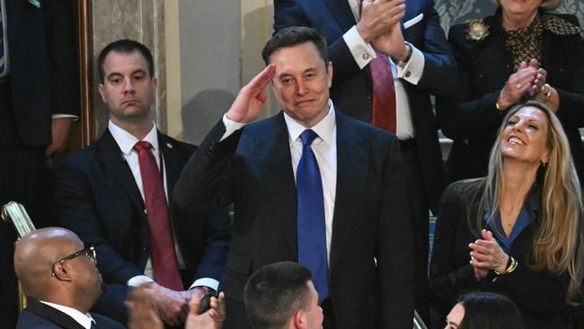 Elon Musk stands as he is recognised by US President Donald Trump during Trump's address to a joint session of Congress at the US Capitol in Washington, DC. Picture: AFP