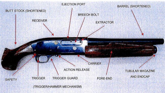 The gun used by Man Haron Monis during the Lindt Cafe Siege in evidence shown during the Lindt Siege Inquest. Source: Department of Justice