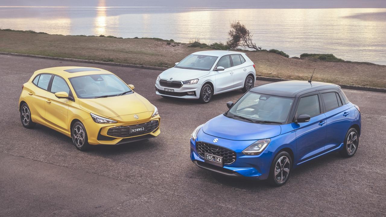 New hatchbacks compared - MG3, Suzuki Swift, Skoda Fabia. Picture: Thomas Wielecki