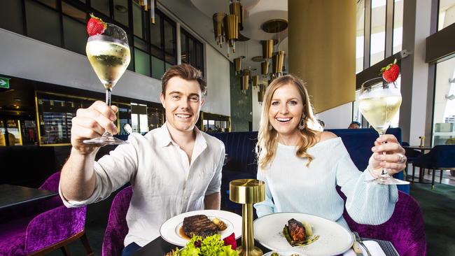 Jake Landon and Carla Tooma dine out at Nineteen at The Star. Picture: Nigel Hallett