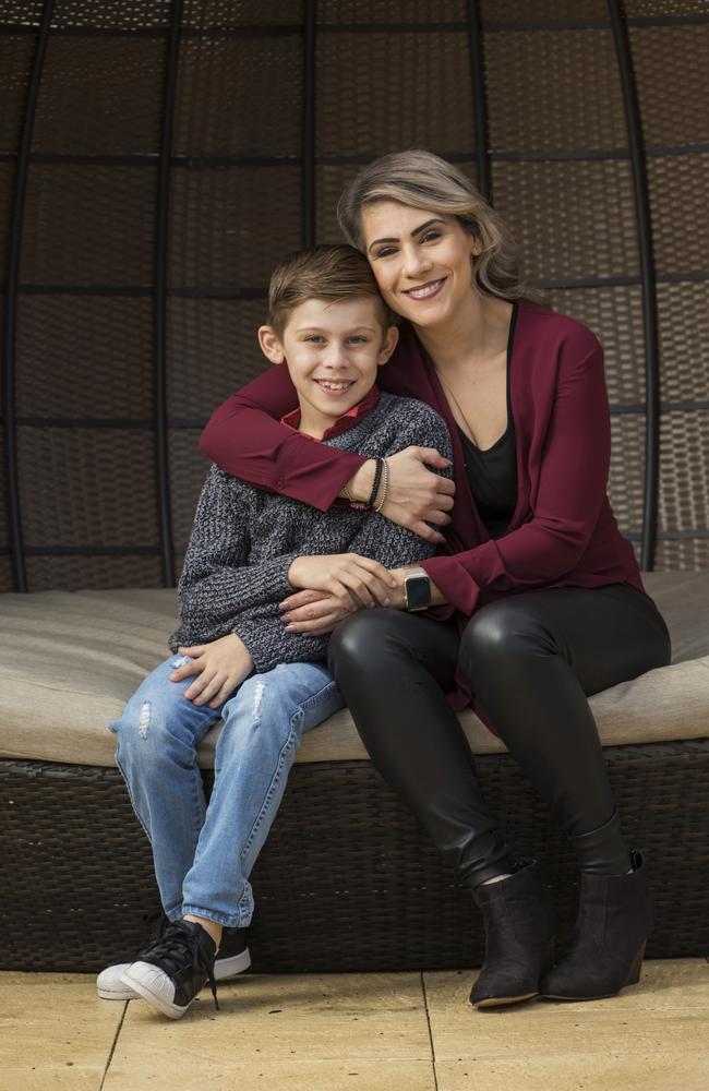 Chiara Clarson with her son Seth, 8, at home in Yangebup, Perth, WA. Picture: Ross Swanborough.