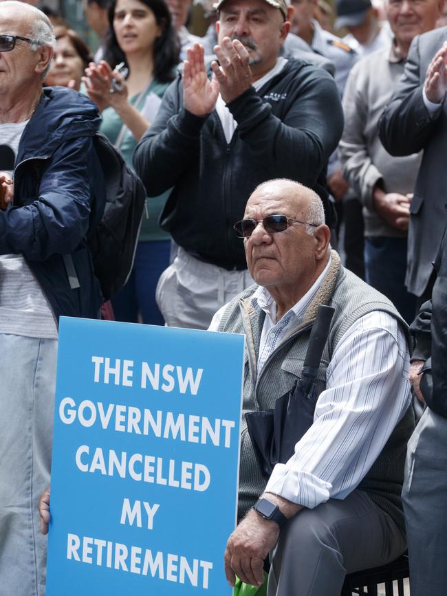 Liberal MP Ray Williams and Labor MP Steve Kamper were among the politicians who addressed the rally of drivers. Picture: NCA NewsWire / David Swift