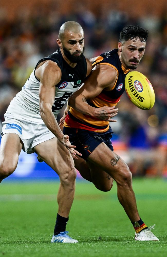 Adam Saad and Izak Rankine go at it. Picture: Mark Brake/Getty Images