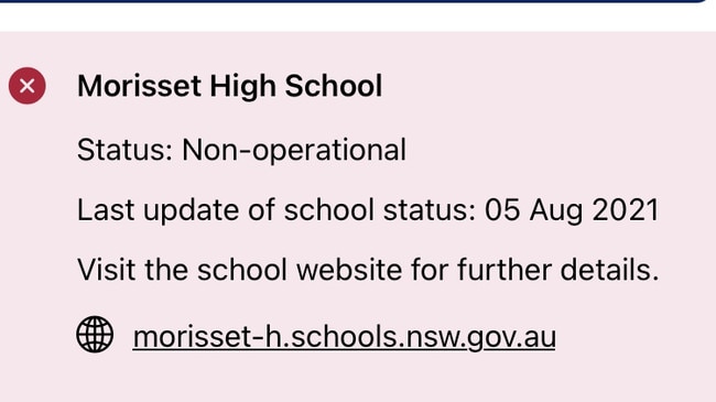 The NSW School Updates app confirmed Morisset High School was closed.