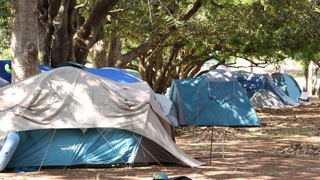 Tents at Musgrave Park in South Brisbane which has seen an escalation of fighting and unsociable behaviour according to council complaints.