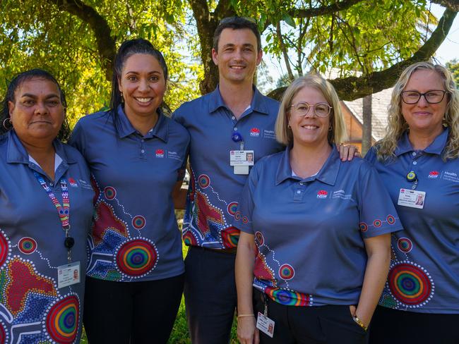 Rheumatic Heart Disease Project team members, Tracy Bradshaw, left, (Aboriginal Health Worker, Chronic Care for Aboriginal People), Sasha Harrington (Aboriginal Health Engagement and Governance Manage), Daniel Ashton (Aboriginal Health Performance and Project Analyst), Emma-Jane Davies (Nurse Manager Aboriginal Health) and Kirsty Glanville (Executive Director Aboriginal Health, NNSWLHD).