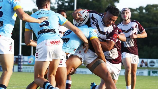 Josiah Pahulu charges forward for Burleigh Bears in the Mal Meninga Cup.