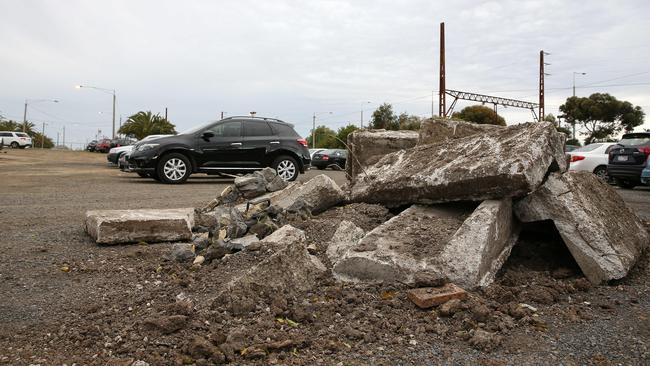 Chunks of concrete dumped in the middle of the overflow carpark. Picture: George Salpigtidis