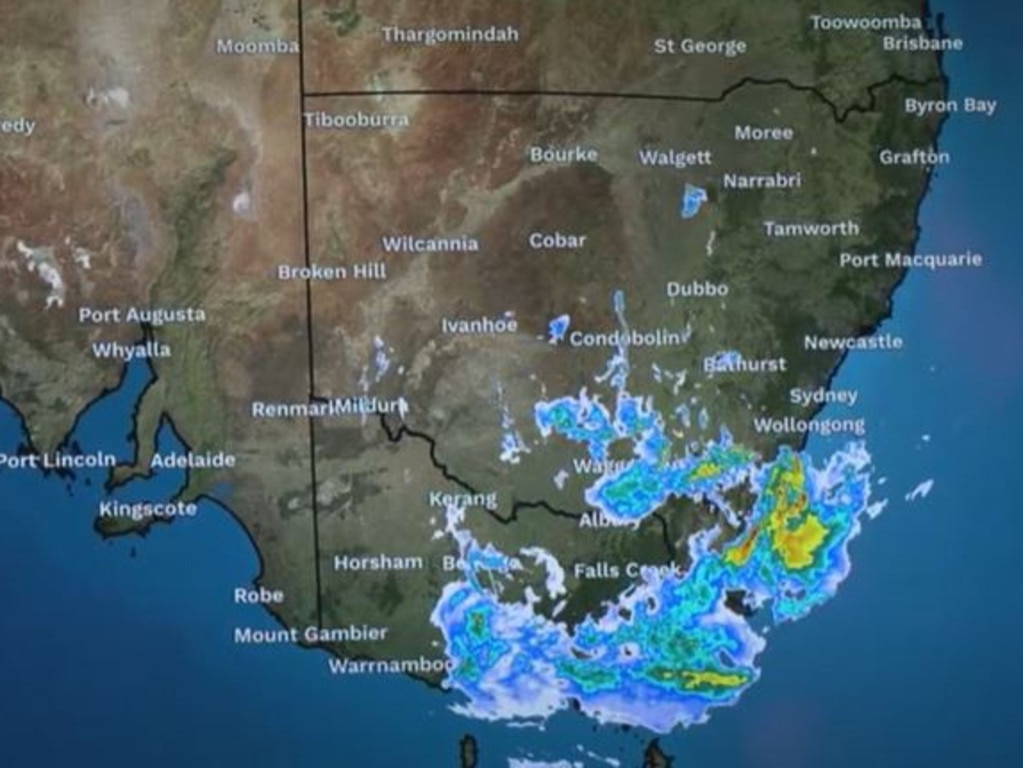 The rain is heavily focused on the country’s south east. Picture: BOM.