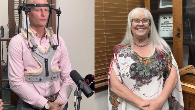 Re-elected Gympie Mayor Glen Hartwig and his new Deputy Mayor Dolly Jensen at the swearing in of the new Gympie Regional Council at Town Hall on Thursday, April 11, 2024.