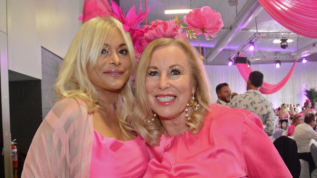 Leigh Hatch and Dinah Strand at Pink Ribbon Race Day in the Events Centre, GCTC Bundall. Pic: Regina King