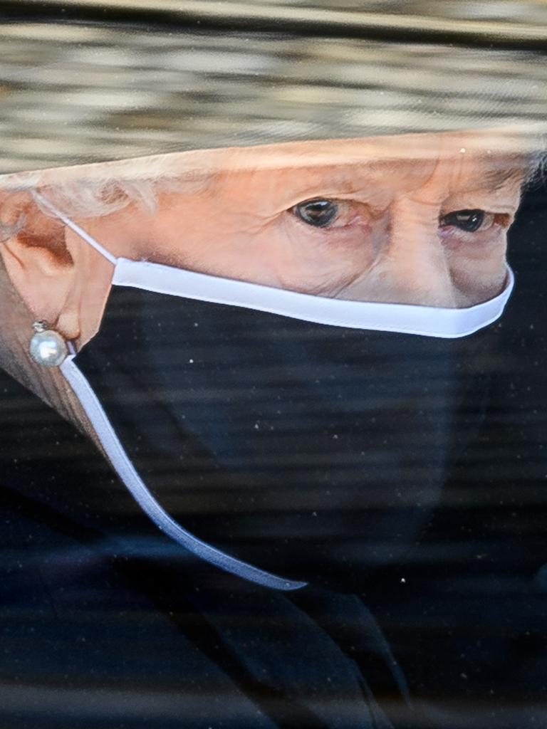 Queen Elizabeth II during the funeral of Prince Philip. Picture: Leon Neal/WPA Pool/Getty Images.