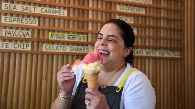 Number 4: Co-owner Amanda Sperlinga at Lavezzi Gelateria in Lygon St. Picture: Penny Stephens