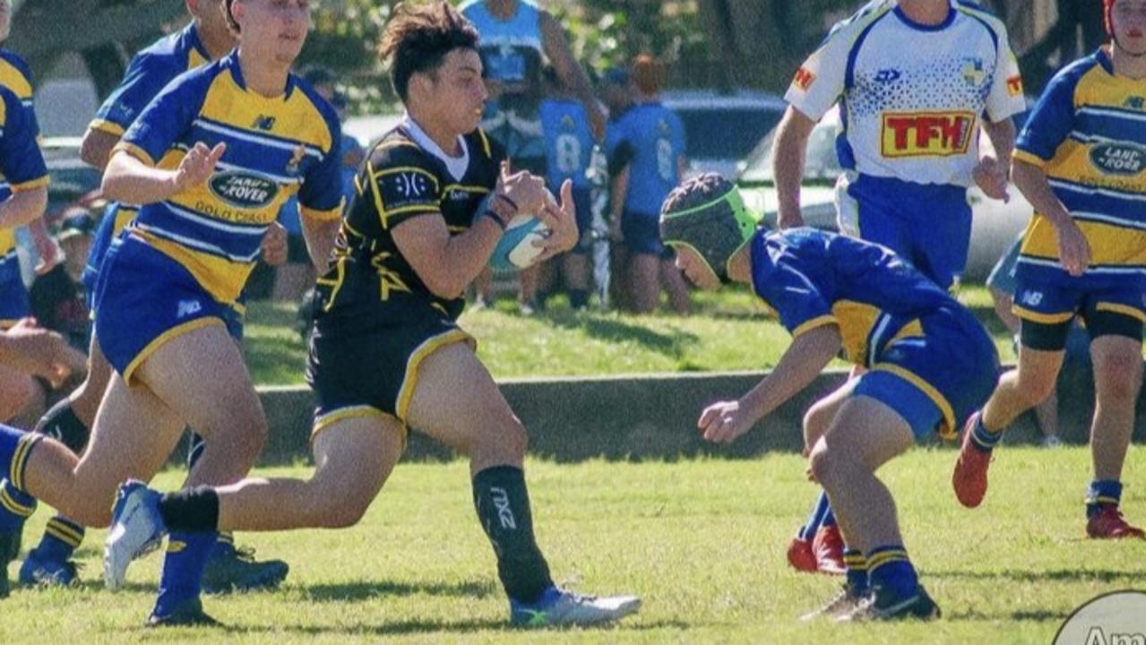 Caloundra player Teina Moate in action at the 2022 King of the Country rugby union tournament. Picture: Amir Ghasem