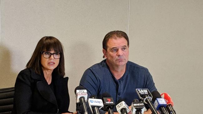 Emma Walters and John Setka fronted a press conference today. Picture: Sky News