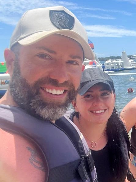 Carter, pictured with his partner, Amy Steele, who is facing a charge of recklessly dealing with proceeds of crime relating to the same investigation. Pictures: Facebook