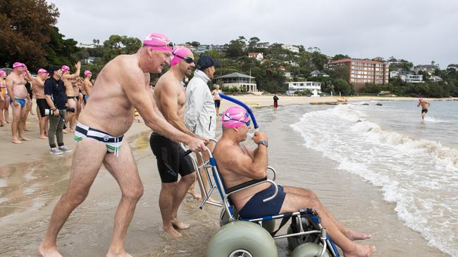 Former Wallaby and Waratahs Rugby Union star Richard Tombs taking part in The Balmoral Swim race for participants with disabilities. Picture: NCA Newswire/ Monique Harmer