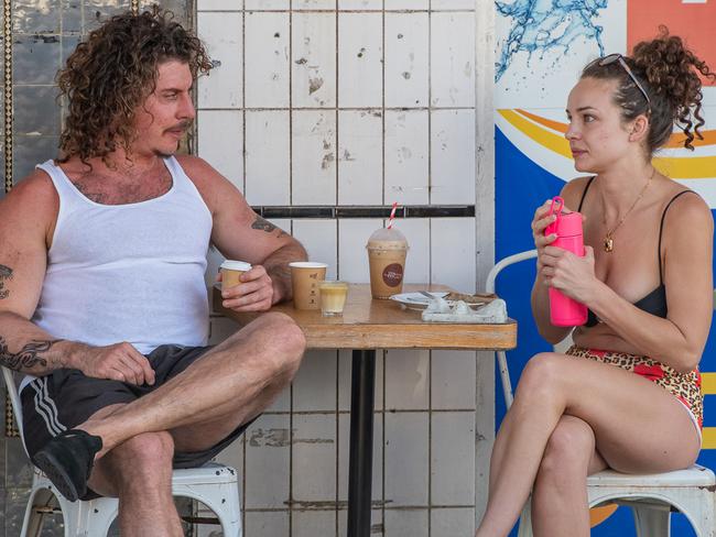 The Daily Telegraph Monday 2 December 2024Abbie Chatfield and Adam Hyde From Peking duk.Abbie Chatfield and Adam Hyde from the band Peking Duk have a coffee at The TinPin Bakery in BondiPicture Thomas Lisson