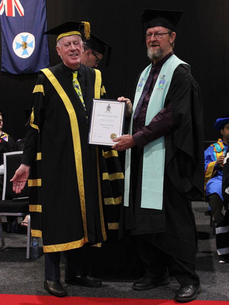 Jayson Russell graduated with a Bachelor of Teaching (Primary) at the CQUniversity graduation ceremony in Bundaberg on December 14, 2023.