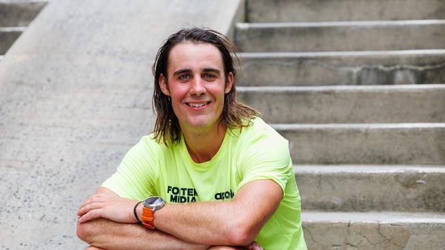 Sean Bell in Sydney on the run. He had to put on a brave face after going into the journey with a stress fracture in his tibia. Picture: David Swift