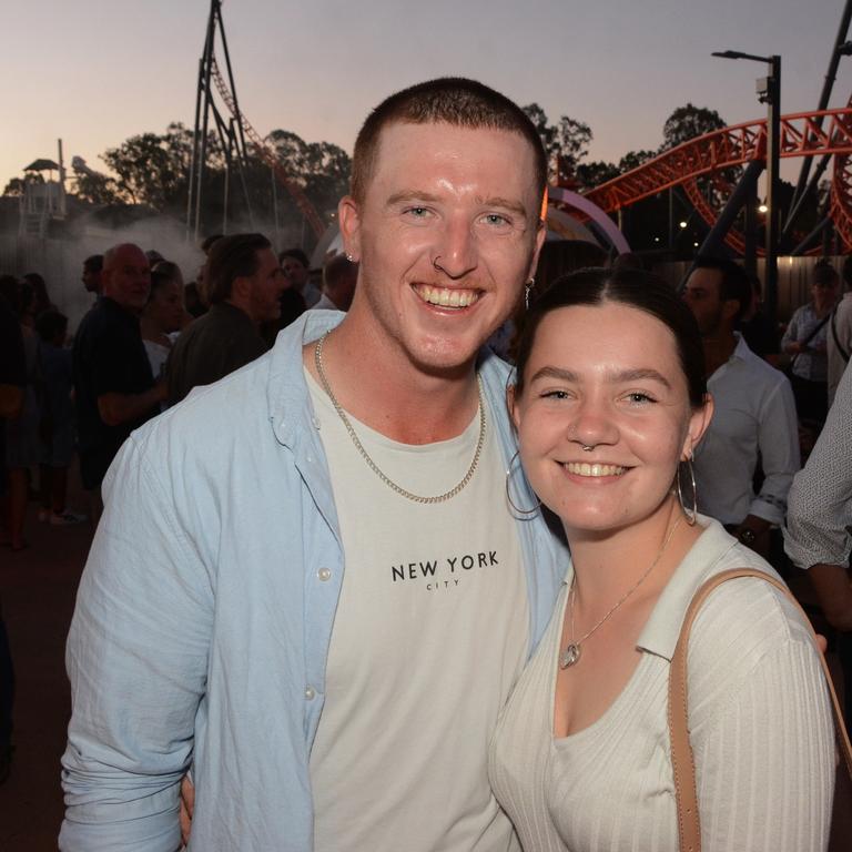 Drew Sardeson and Monique Keeley at opening of Steel Taipan ride, Dreamworld. Picture: Regina King