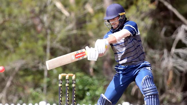 Broadbeach Robina (in blue) vs Southport Labrador cricket at Southport's Golden Wheel Park. Trent Keep. 3 December 2022 Arundel Picture by Richard Gosling