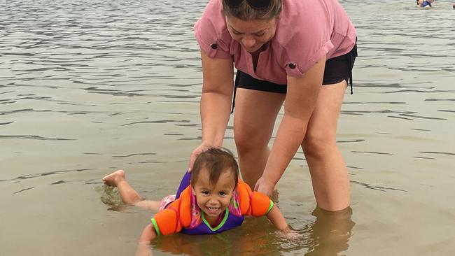 Grandmother Monique and Pua enjoy Penrith Beach