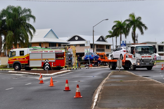 People involved in a three-vehicle traffic crash were lucky on Friday morning after fireys were “just driving” along the same road at the right time. Picture: Isabella Magee