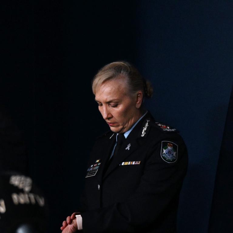 Queensland Police Commissioner Katarina Carroll after announcing her resignation. Picture: Dan Peled