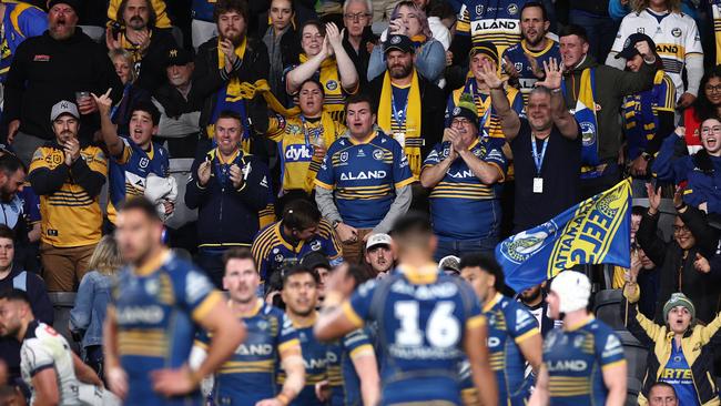 Eels fans hope to be celebrating another win when they kick off their finals campaign against Penrith. Picture: Getty Images