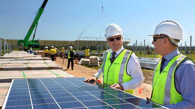 Construction at a Sunshine Coast solar farm at Valdora (Pictured: Sunshine Coast Mayor Mark Jamieson and Steve Robinson). Picture: Greg Gardner Photography