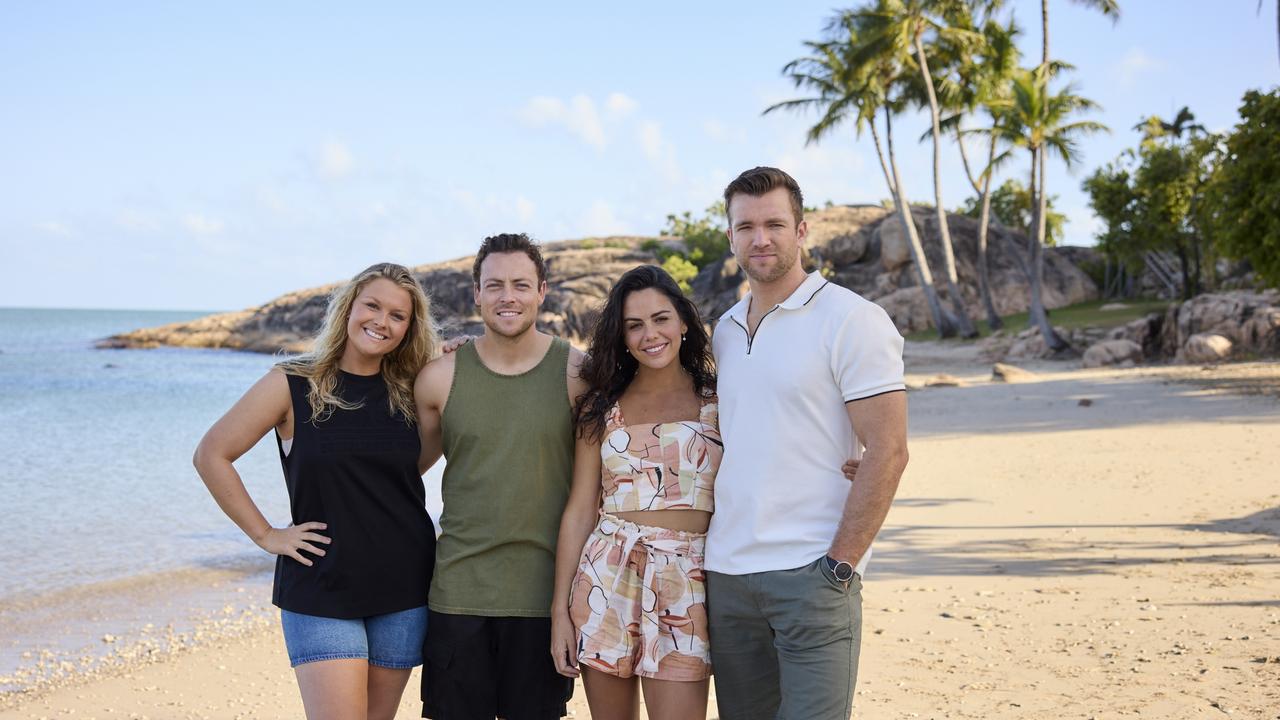 Sophie Dillman, Patrick O’Connor, Emily Weir, and Tristan Gorey filming Home and Away in Bowen. Photo: Jeremy Greive