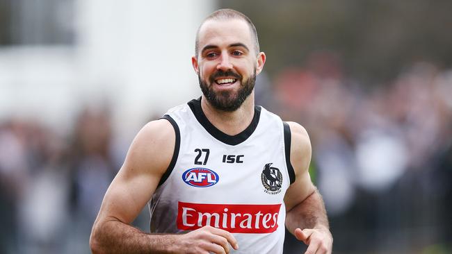 The Magpies’ Steele Sidebottom is favourite to win the Norm Smith Medal. Picture: Michael Dodge/Getty Images